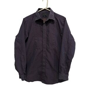 Diesel‎ Black Gold Mens Button Down Shirt Navy Dot Print Long Sleeve Size 52